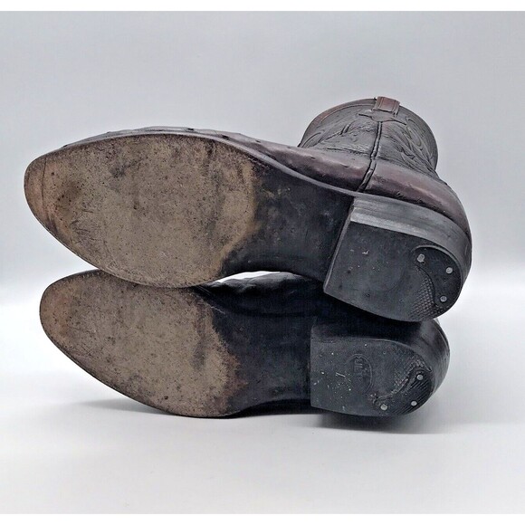 Lucchese Full Quill Ostrich Cowboy Boots Men's 9EE Black Cherry Leather Western - Picture 10 of 14